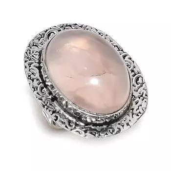 Ювелирное кольцо из стерлингового серебра 925 пробы с натуральным розовым кварцем, размер 7,5 h5w27