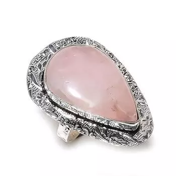 Ювелирное кольцо из стерлингового серебра 925 пробы с натуральным розовым кварцем, размер 9 t5r80