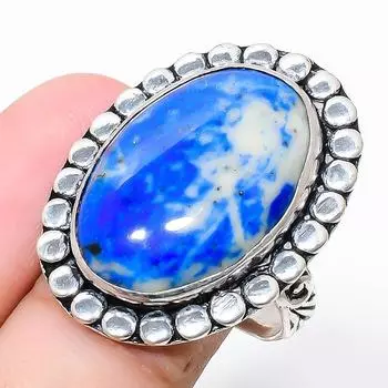 Ювелирное кольцо из стерлингового серебра 925 пробы с драгоценным камнем лазурит, размер 7 D1E83 7 синий