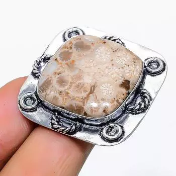 Ювелирное кольцо из стерлингового серебра 925 пробы с натуральным ископаемым кораллом, размер 8 O6t43