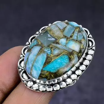 Ювелирное кольцо из стерлингового серебра 925 пробы с натуральным медным драгоценным камнем Ларимар, размер 10, A4m85