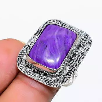 Ювелирное кольцо из стерлингового серебра 925 пробы с натуральным русским чароитом, размер 7,5 p3d91