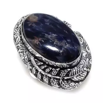 Ювелирное кольцо из стерлингового серебра 925 пробы с натуральным драгоценным камнем содалитом, размер 9,5 H0N06