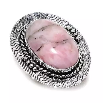Ювелирное кольцо из стерлингового серебра 925 пробы с натуральным розовым опалом, размер 8,5 W5A66