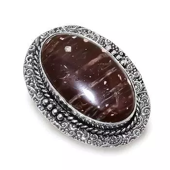 Ювелирное кольцо из стерлингового серебра 925 пробы с натуральным яшмом капучино, размер 7 M0l38