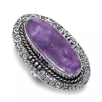 Ювелирное кольцо из стерлингового серебра 925 пробы с натуральным драгоценным камнем лепидолит, размер 7 K2a59