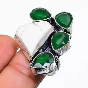 Ювелирное кольцо из стерлингового серебра 925 пробы с яшмой из натурального говлита и оникса, размер 7 K5S74