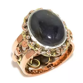 Ювелирное кольцо из стерлингового серебра 925 пробы с натуральным солнечным камнем в лолите, двухцветное S.6.5 a0f35