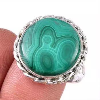 Ювелирное кольцо из стерлингового серебра 925 пробы с натуральным малахитом, размер 9 I3N87