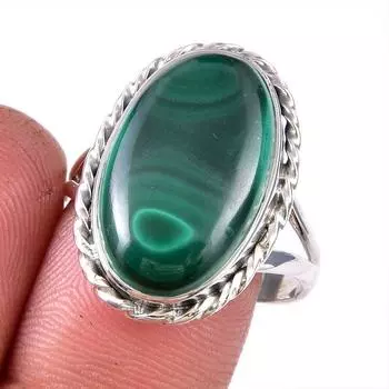 Ювелирное кольцо из стерлингового серебра 925 пробы с натуральным малахитом, размер 10 M3z90