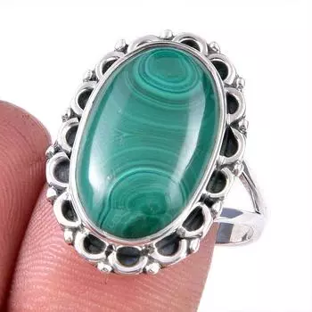 Ювелирное кольцо из стерлингового серебра 925 пробы с натуральным малахитом, размер 10 n2h52