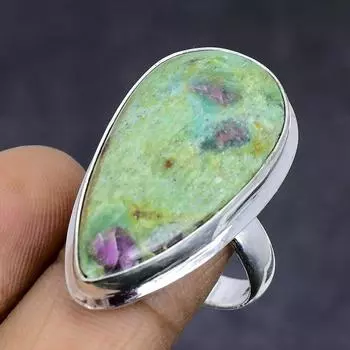 Ювелирное кольцо из стерлингового серебра 925 пробы с натуральным рубином и фукситом, размер 9 H1o41