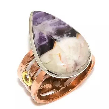 Ювелирное кольцо из стерлингового серебра 925 пробы с натуральным шевронным аметистом, двухцветное, размер 7,5 g6l00