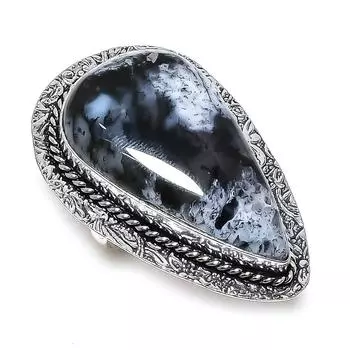 Ювелирное кольцо из стерлингового серебра 925 пробы с натуральным дендритовым опалом, размер 10 s4A95