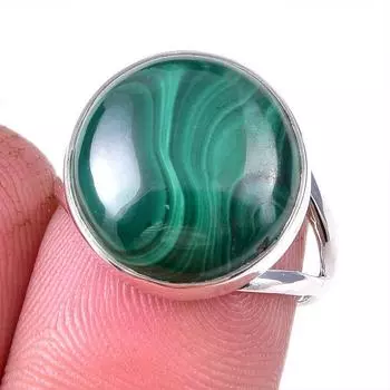 Ювелирное кольцо из стерлингового серебра 925 пробы с натуральным малахитом, размер 7 I4M86