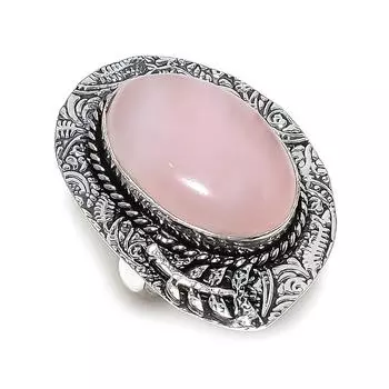 Ювелирное кольцо из стерлингового серебра 925 пробы с натуральным розовым кварцем, размер 10 T7v06