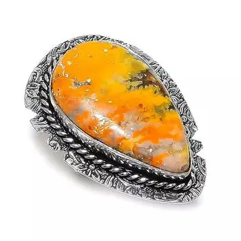 Ювелирное кольцо из стерлингового серебра 925 пробы с натуральным драгоценным камнем Яшма Шмель, размер 8 v6i85