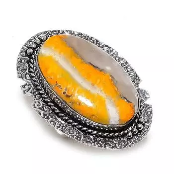 Ювелирное кольцо из стерлингового серебра 925 пробы с натуральным драгоценным камнем яшма шмеля, размер 9 d0e63