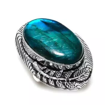 Ювелирное кольцо из стерлингового серебра 925 пробы с натуральным синим лабрадоритом, размер 9 J2o76