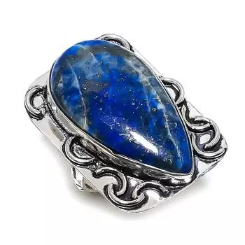 Ювелирное кольцо из стерлингового серебра 925 пробы с натуральным лазуритом, размер 8 K7p00