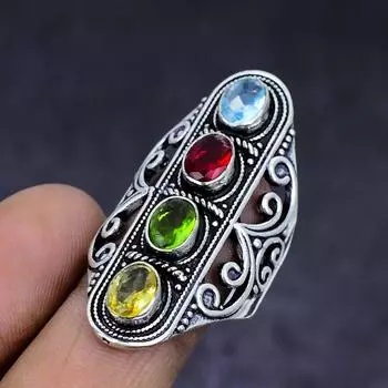 Ювелирное кольцо из стерлингового серебра 925 пробы с натуральным мозамбикским гранатом, размер 8 v7B77