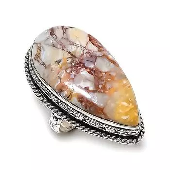 Ювелирное кольцо из стерлингового серебра 925 пробы с натуральным брекчиевым мукаитом, размер 8 S1O93