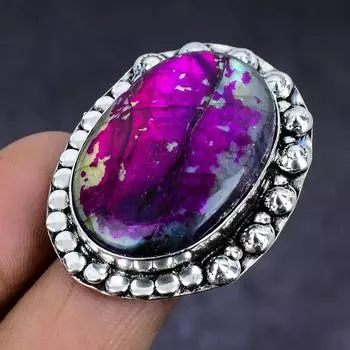 Ювелирное кольцо из стерлингового серебра 925 пробы с натуральным розовым лабрадоритом, размер 10 R2V96