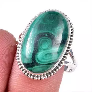 Ювелирное кольцо из стерлингового серебра 925 пробы с натуральным малахитом, размер 9 f4i76