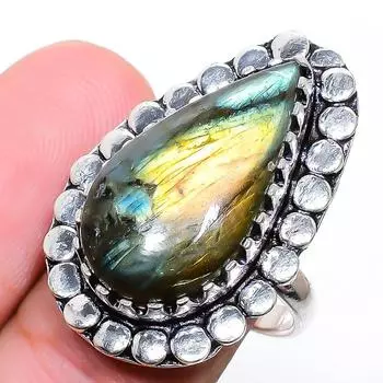 Ювелирное кольцо из стерлингового серебра 925 пробы с лабрадоритом ручной работы 7 b3r33 7 чёрный