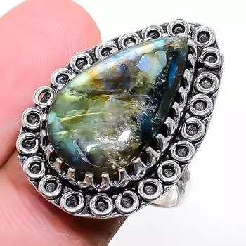 Ювелирное кольцо из стерлингового серебра 925 пробы с лабрадоритом ручной работы 8,5 n5k48 8.5 чёрный