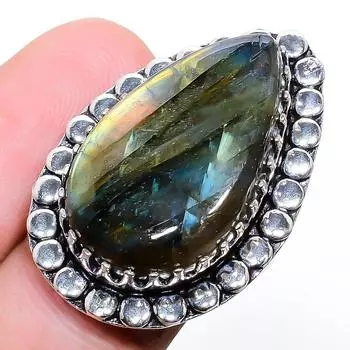 Ювелирное кольцо из стерлингового серебра 925 пробы с лабрадоритом ручной работы 6 m9a63 6 чёрный