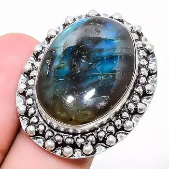 Ювелирное кольцо из стерлингового серебра 925 пробы с лабрадоритом, размер 9 h8H72 9 чёрный