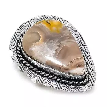 Ювелирное кольцо из стерлингового серебра 925 пробы с натуральным драгоценным камнем яшма шмеля, размер 9 j3E72