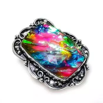 Ювелирное кольцо из стерлингового серебра 925 пробы с натуральным дихроичным стеклом, размер 8 t7j65