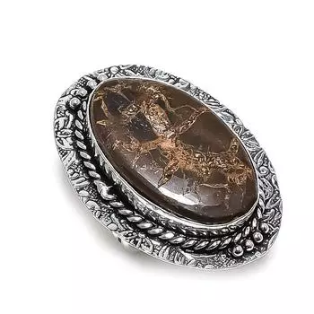 Ювелирное кольцо из стерлингового серебра 925 пробы с природными трещинами ископаемого камня, размер 7 w3Z74