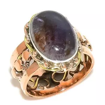 Ювелирное кольцо из стерлингового серебра 925 пробы с натуральным солнечным камнем в лолите, двухцветное ювелирное кольцо, размер 7, E4c91