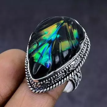 Ювелирное кольцо из стерлингового серебра 925 пробы с натуральным эфиопским опалом, размер 8 t7U47