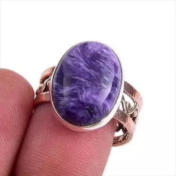 Ювелирное кольцо из стерлингового серебра 925 пробы с натуральным чароитом, двухцветное ювелирное кольцо S.8.5 F8Y97