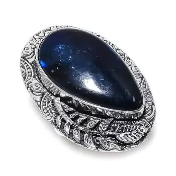 Ювелирное кольцо из стерлингового серебра 925 пробы с натуральным синим лабрадоритом, размер 10 j5H14