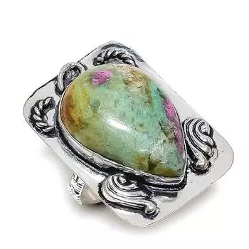 Ювелирное кольцо из стерлингового серебра 925 пробы с натуральным рубином и фукситом, размер 9 f7Y92