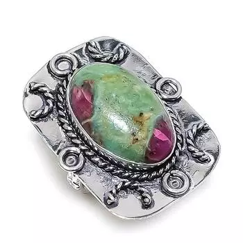 Ювелирное кольцо из стерлингового серебра 925 пробы с натуральным рубином и фукситом, размер 9 p5A77