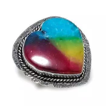 Ювелирное кольцо из стерлингового серебра 925 пробы с натуральным радужным солнечным кварцем, размер 10,5 U8D68