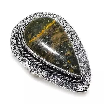 Ювелирное кольцо из стерлингового серебра 925 пробы с натуральным камнем океанской яшмы, размер 8 r0P92