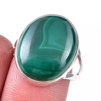 Ювелирное кольцо из стерлингового серебра 925 пробы с натуральным малахитом, размер 7,5 I5C30