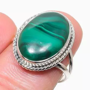 Ювелирное кольцо из стерлингового серебра 925 пробы с натуральным малахитом, размер 8 c3E58