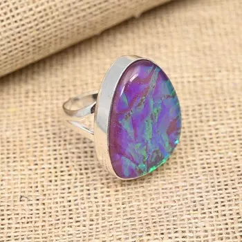 Ювелирное кольцо из стерлингового серебра 925 пробы с фиолетовым австралийским тройным опалом и драгоценным камнем ручной работы 4 фиолетовый