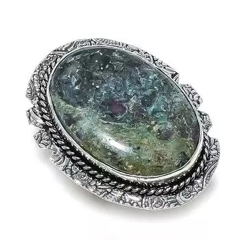 Ювелирное кольцо из стерлингового серебра 925 пробы с натуральным рубином и фукситом, размер 8,5 N3y57