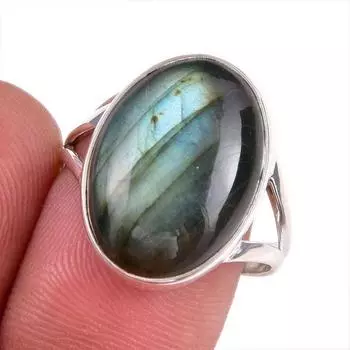Ювелирное кольцо из стерлингового серебра 925 пробы с натуральным лабрадоритом, размер 9 g4y73