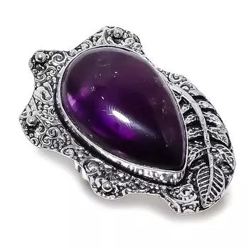 Ювелирное кольцо из стерлингового серебра 925 пробы с натуральным шалфейным аметистом, размер 7 k4i74