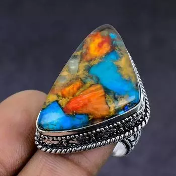 Ювелирное кольцо из стерлингового серебра 925 пробы с натуральным драгоценным камнем колючая устрица, размер 8,5 O8S41